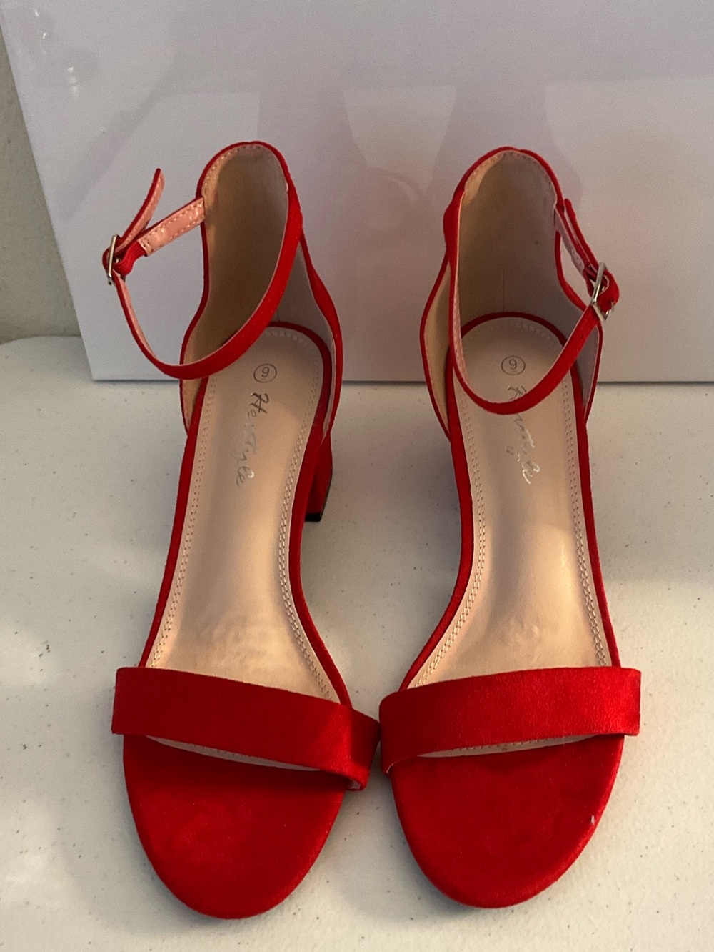 Herstyle Red Ankle-Strap Block Heels